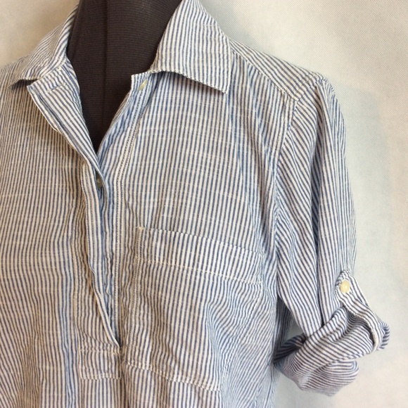 Gap Popover Shirt XS Blue White Stripe Top Tab Slv - Picture 4 of 8